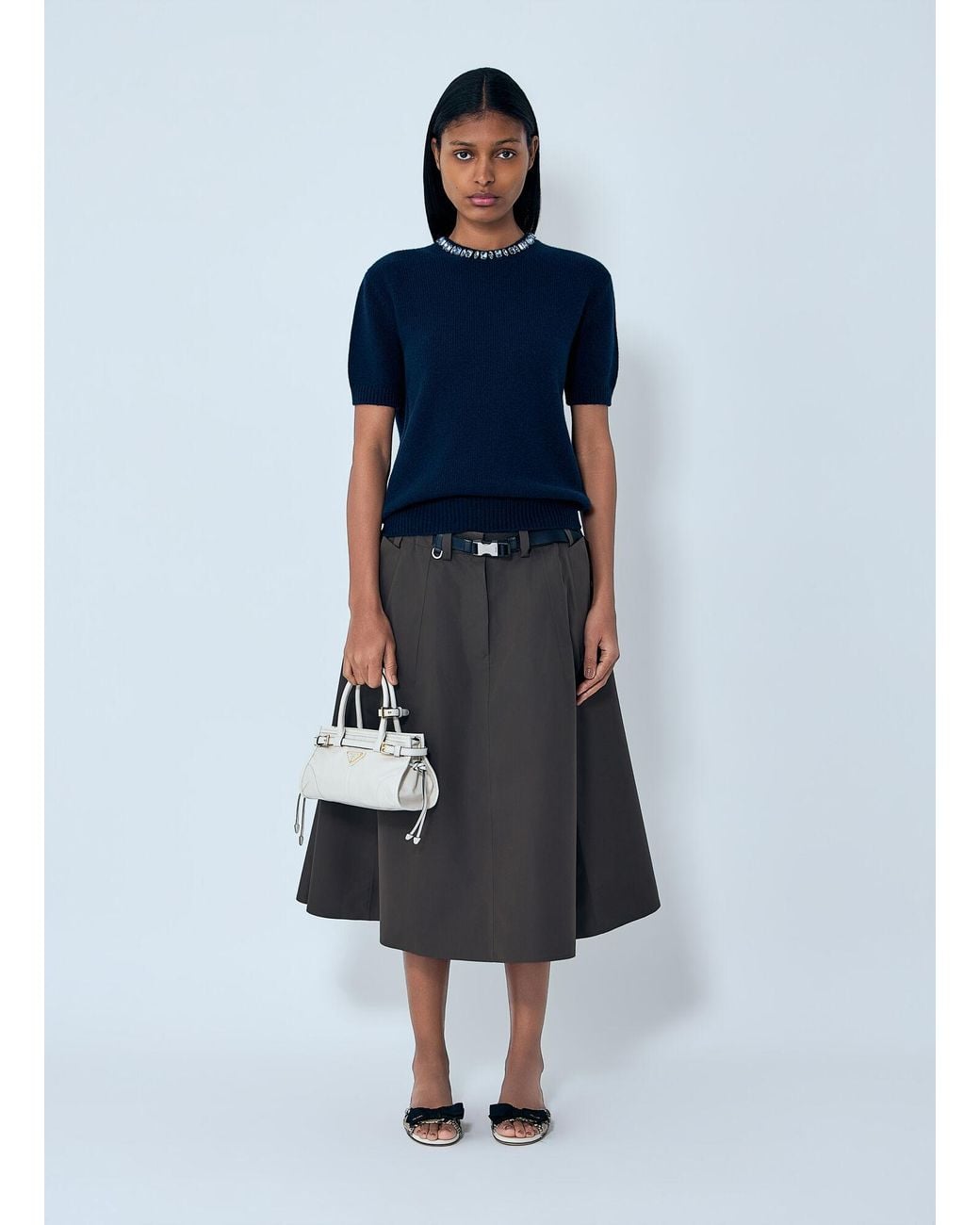 Prada Blue Wool And Cashmere Crew-Neck Sweater