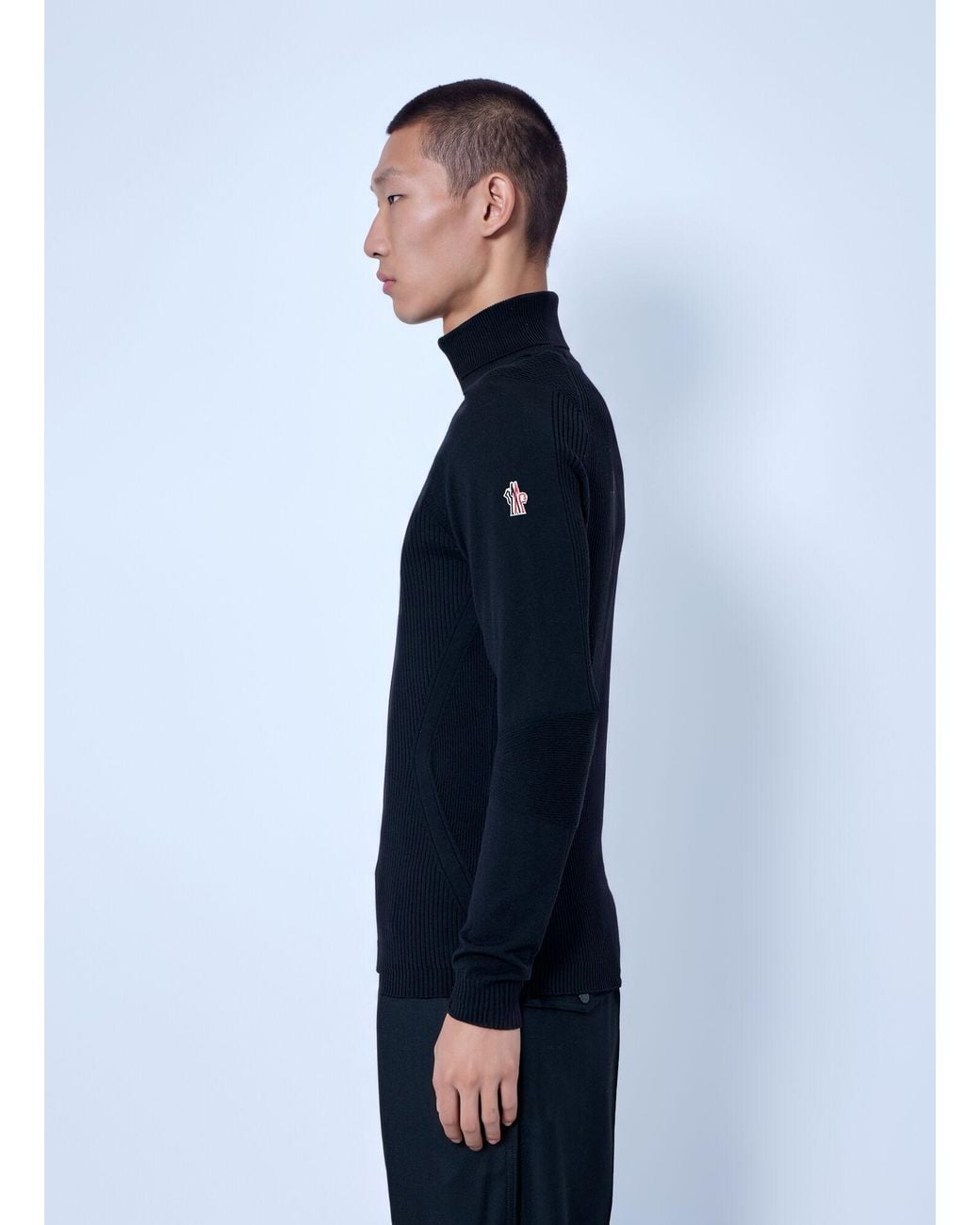 Moncler Blue Wool Blend Polo Neck Jumper for men