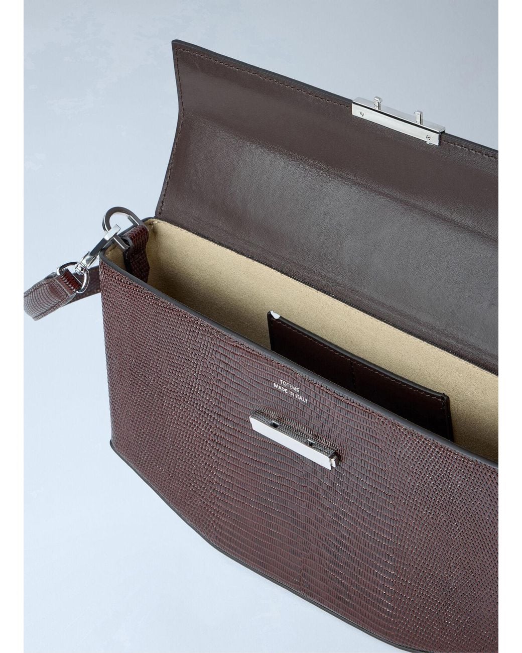 Totême  Brown Clip Lizard-Embossed Shoulder Bag