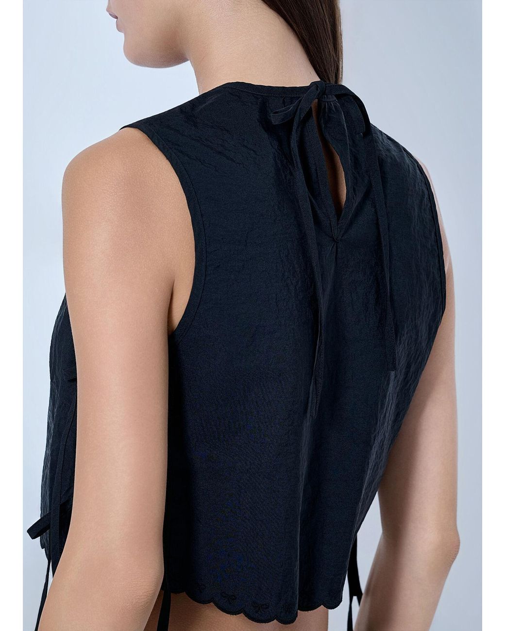 CECILIE BAHNSEN Blue Embroidered Taffeta Lace-up Top