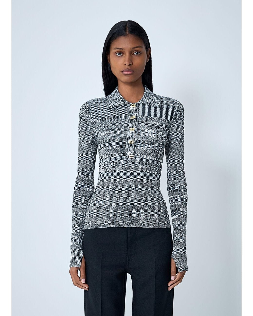 Ganni Blue Spacedyed Polo Sweater