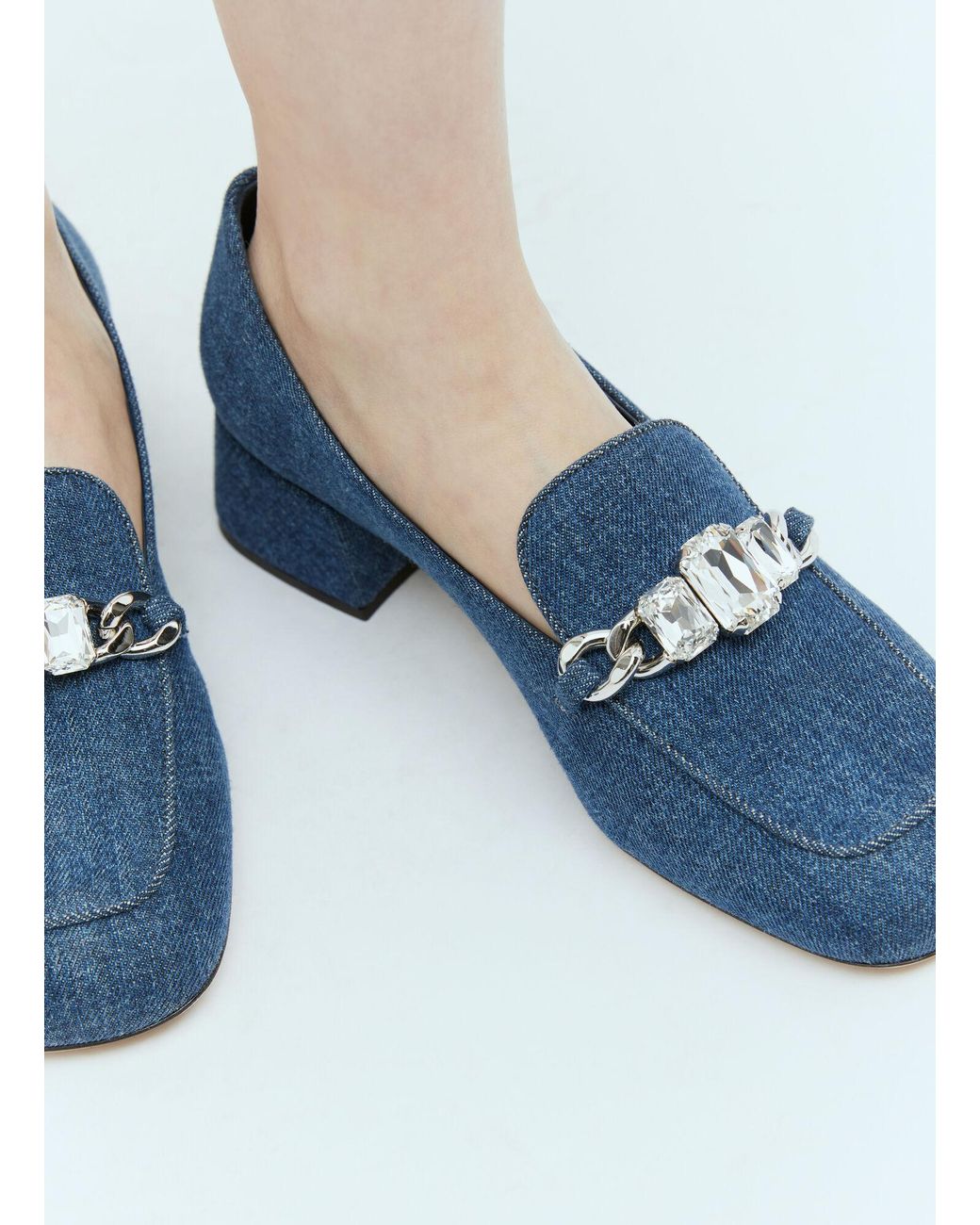 Miu Miu Blue Crystal Embellished Denim Pumps