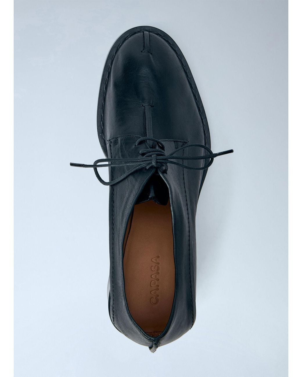 CAPASA MILANO Black Block Heel Leather Derbies