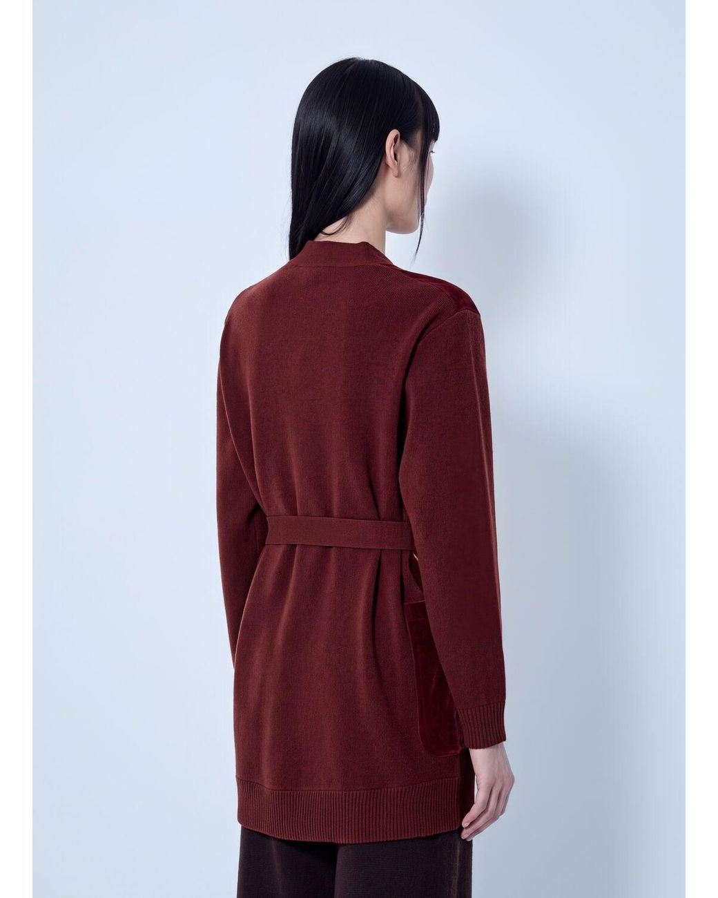 Max Mara Red Belted Cardigan With Patch Pockets
