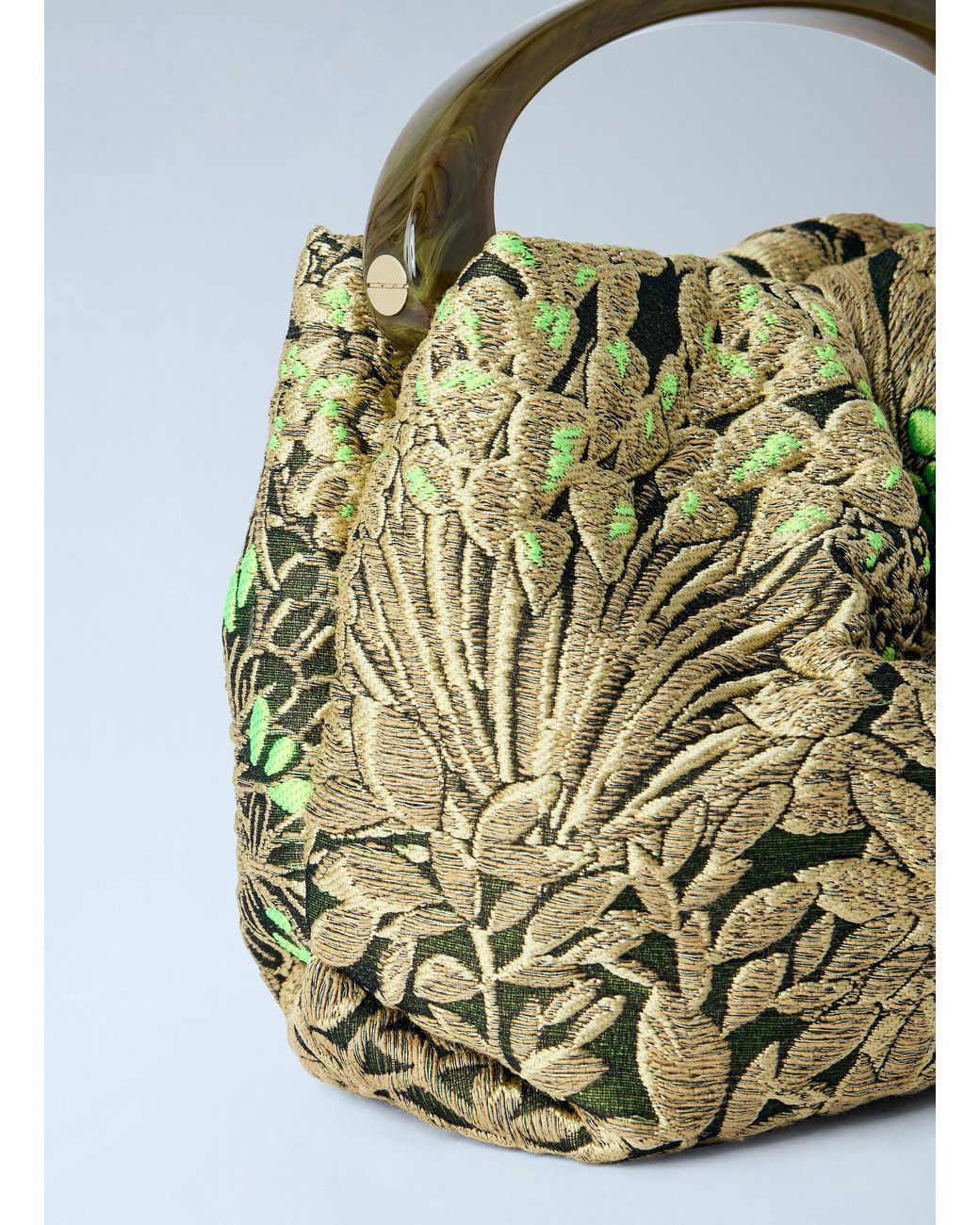 Dries Van Noten Green Small Floral Jacquard Top-Handle Bag