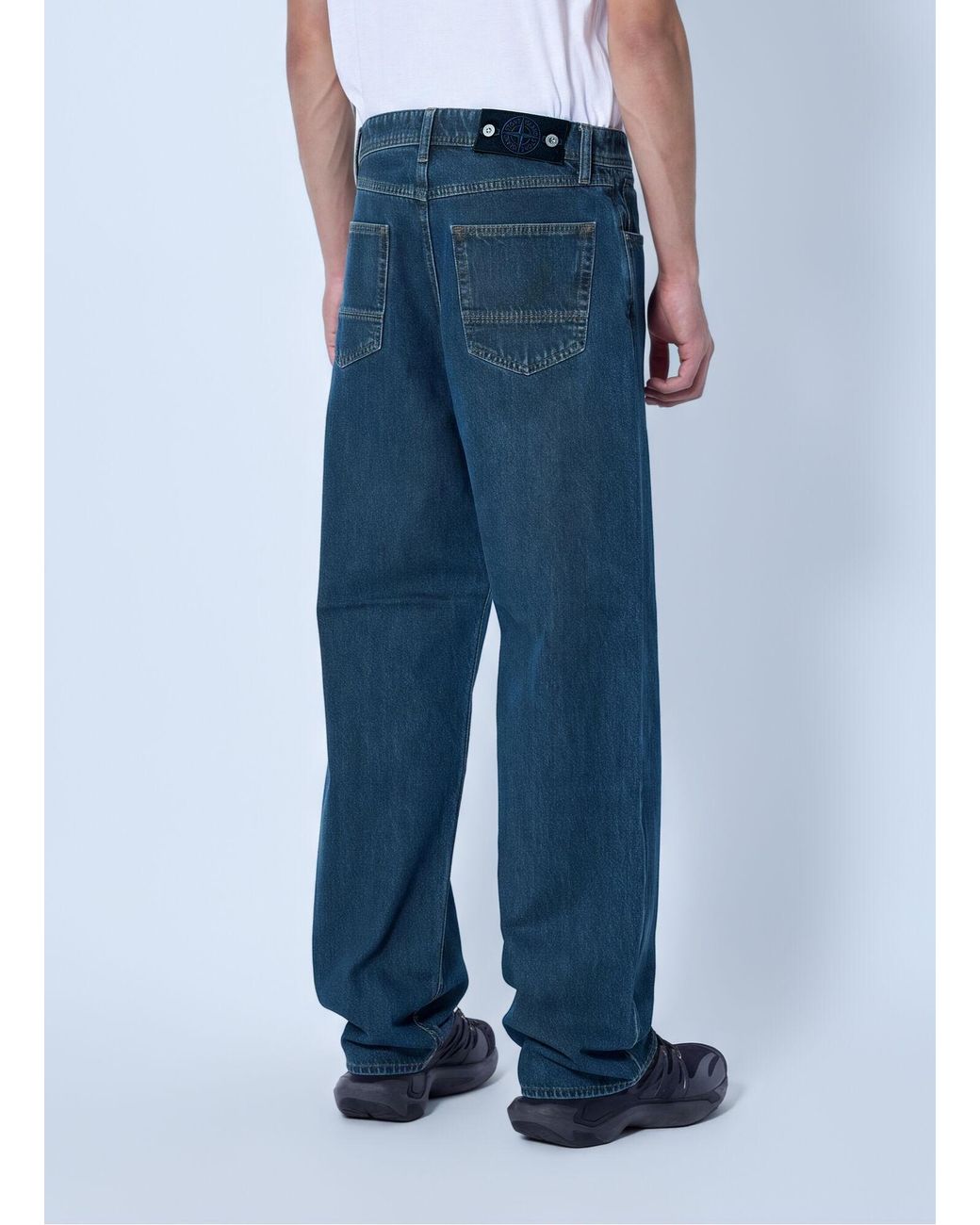 Stone Island Blue Five-Pocket Wide-Leg Denim Jeans for men