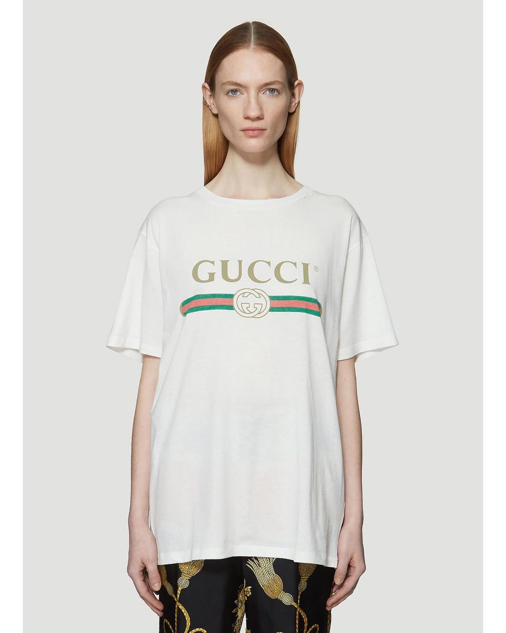 Gucci Fake Logo Printed Cotton Jersey T-shirt in White - Save 40% - Lyst