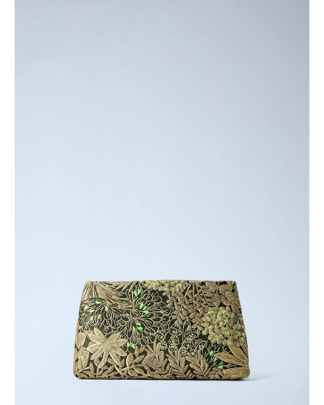 Dries Van Noten Green Floral Embroidered Clutch With Chain Strap