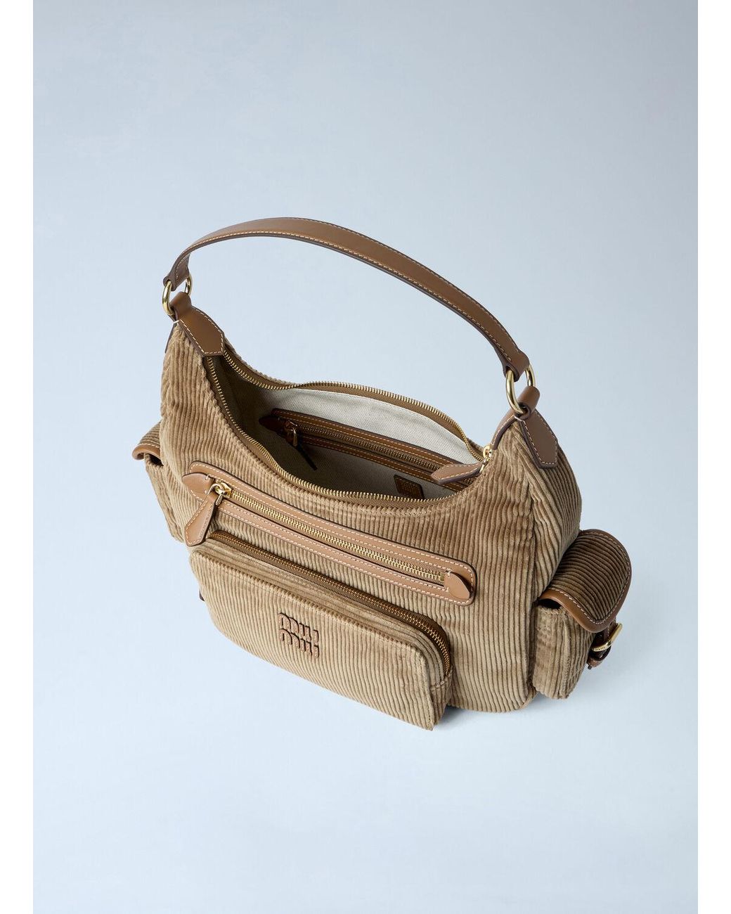 Miu Miu Blue Corduroy Pocket Shoulder Bag