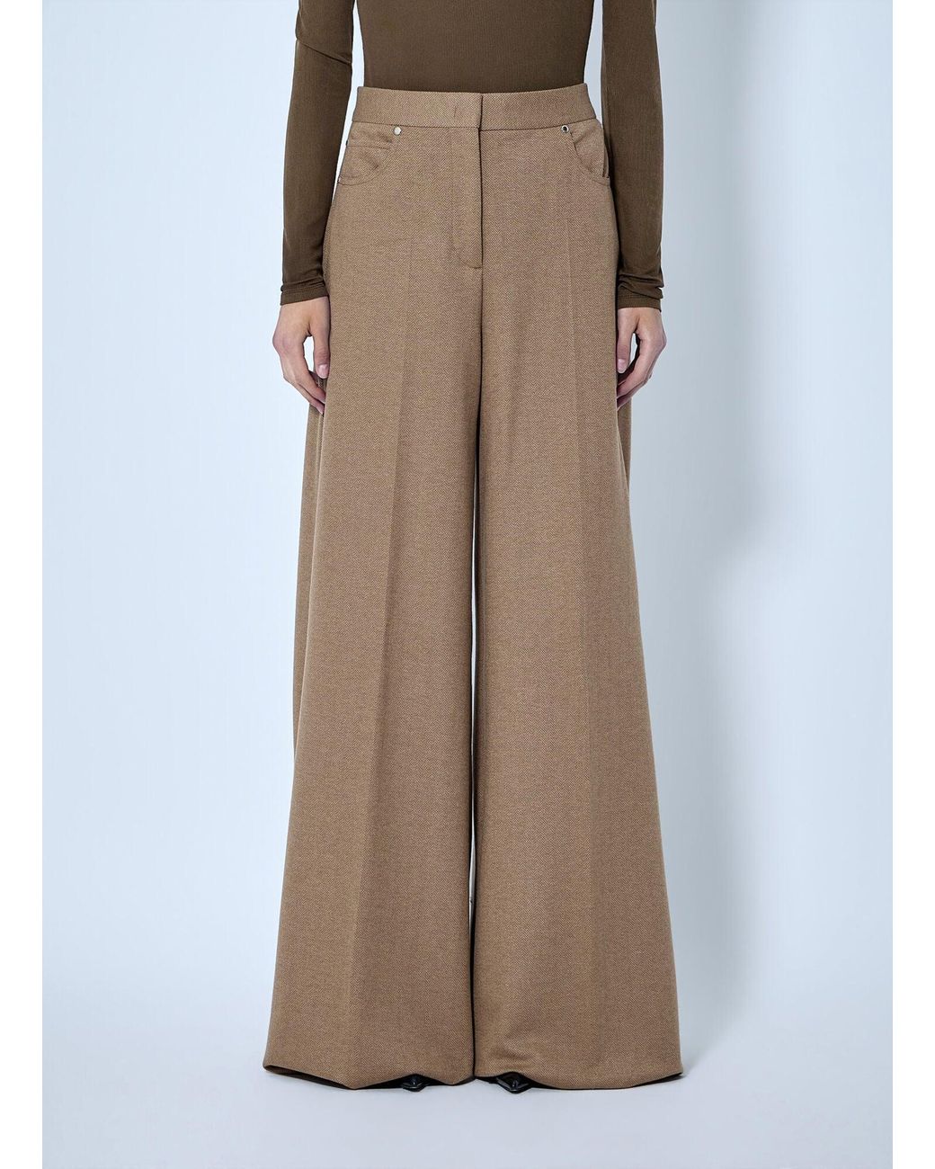 Max Mara Brown Herringbone Wide-Leg Trousers