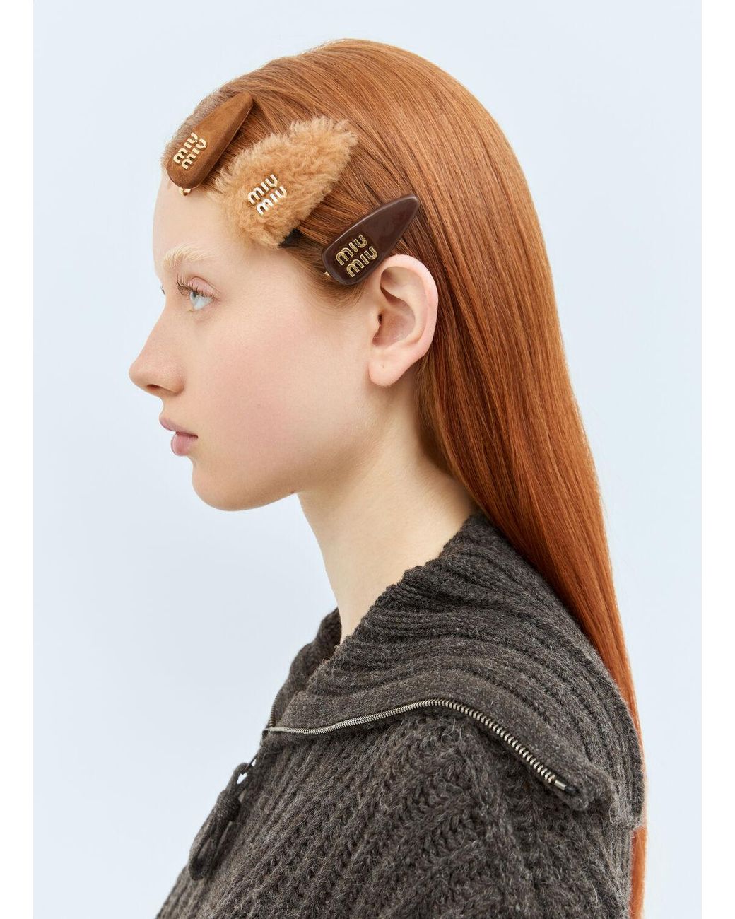 Miu Miu Set Of Three Logo Hair Pins in Black | Lyst