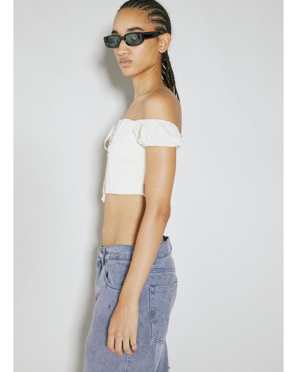 Guess Blue Lace Corset Crop Top