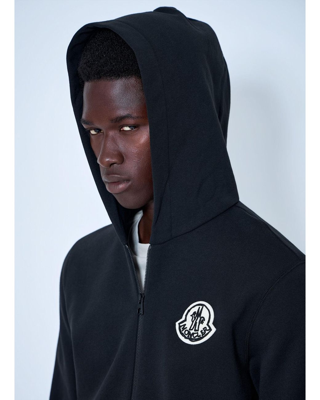 Moncler Blue Zip Hoodie With Logo Patch for men