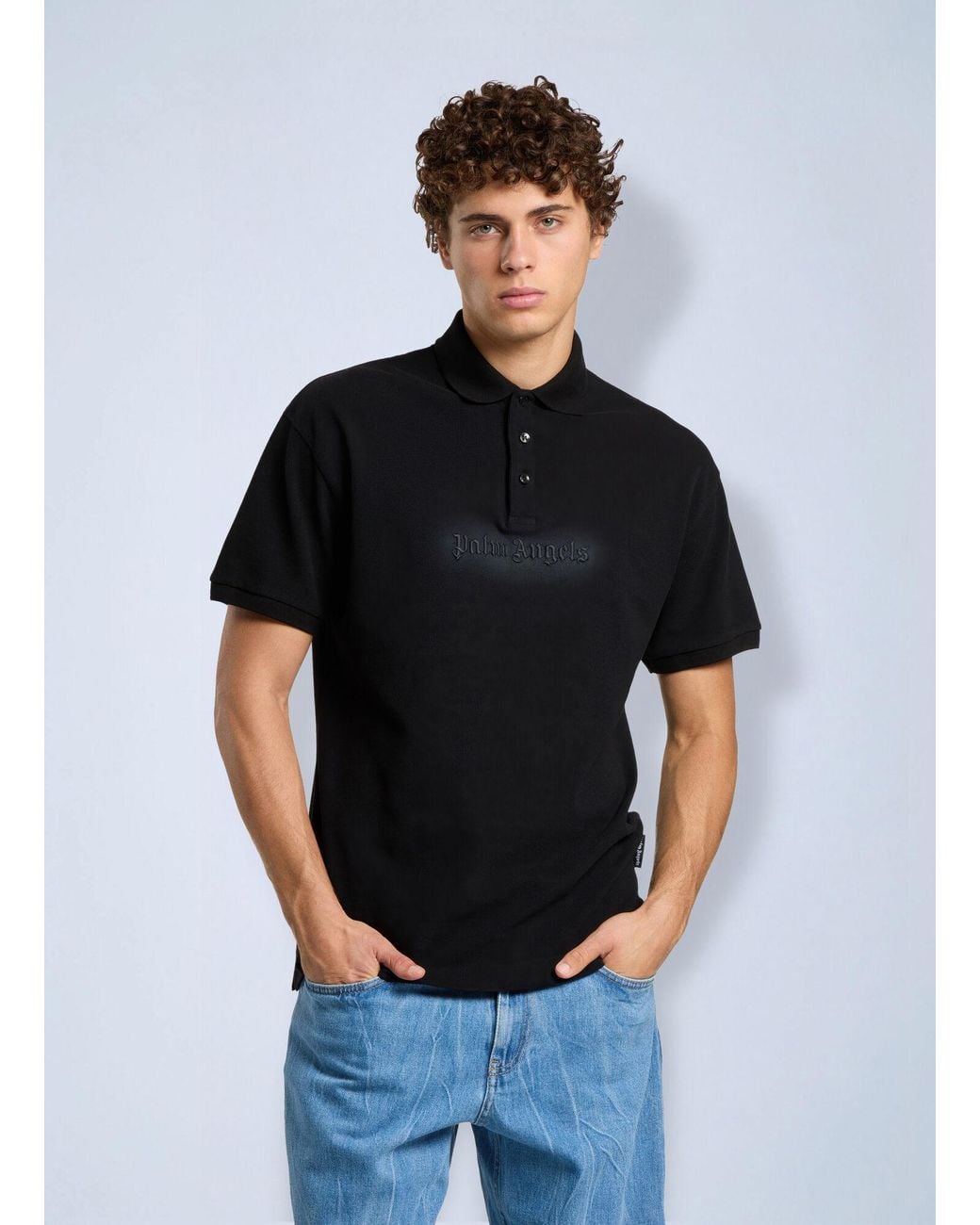 Palm Angels Black Logo Spray Regular Polo Shirt for men