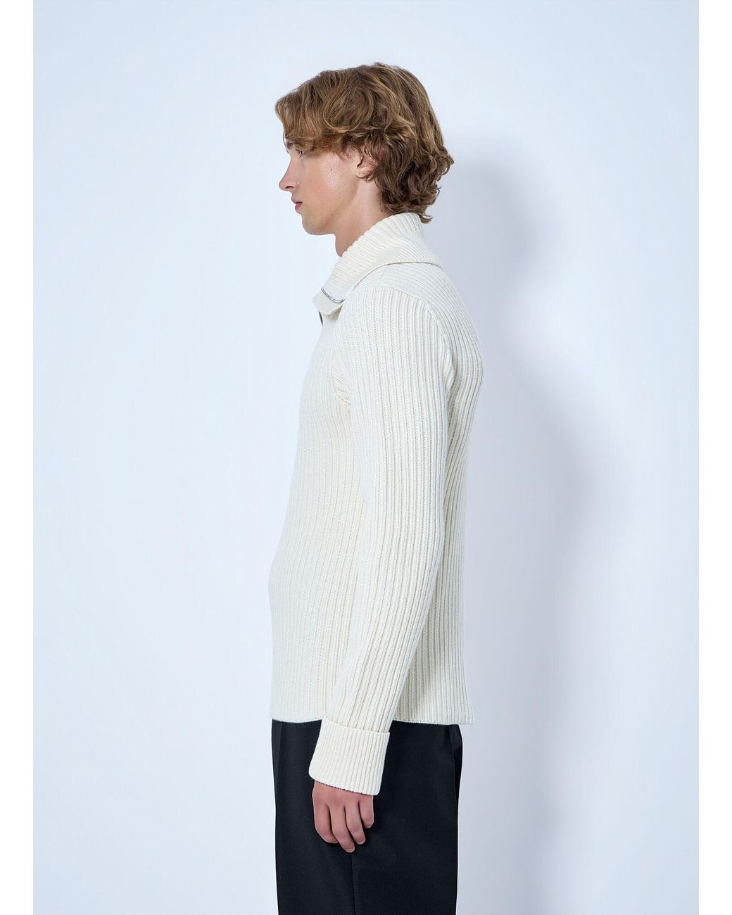 Bottega Veneta White Ribbed Knit Sweater for men