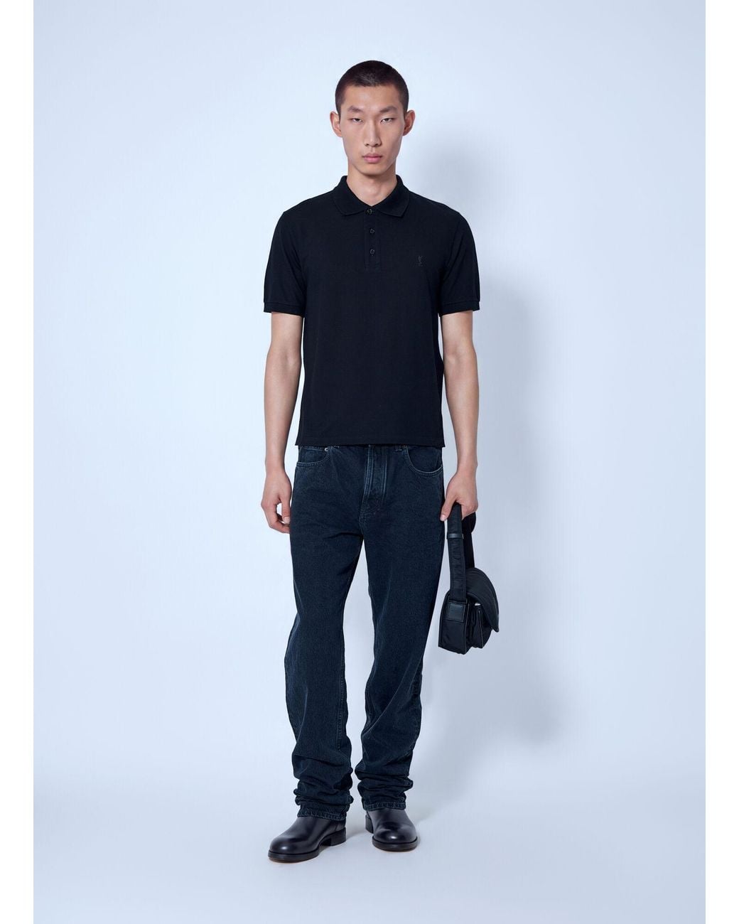 Saint Laurent Blue Embroidered Logo Polo Shirt for men