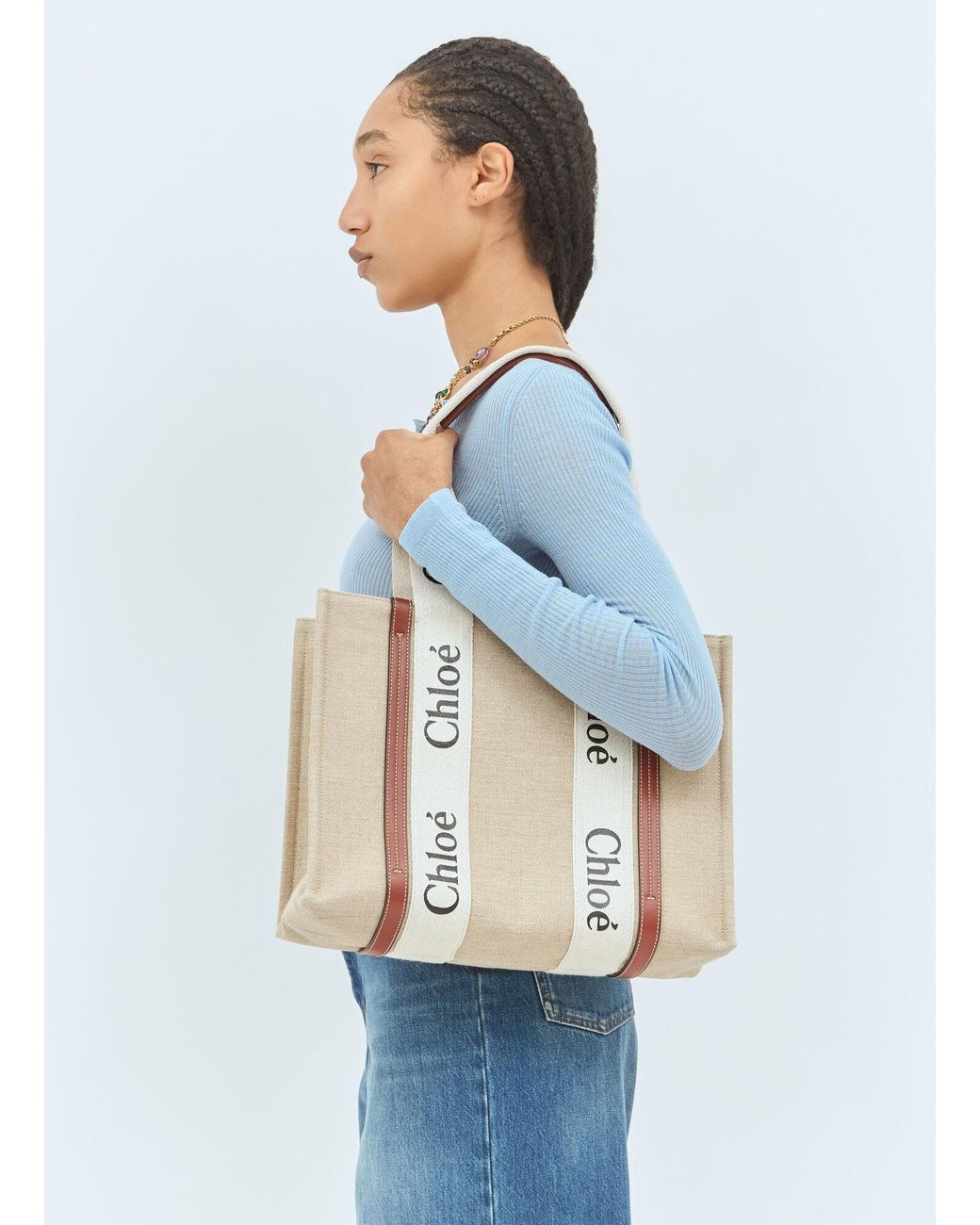Chloé White Medium Woody Tote Bag