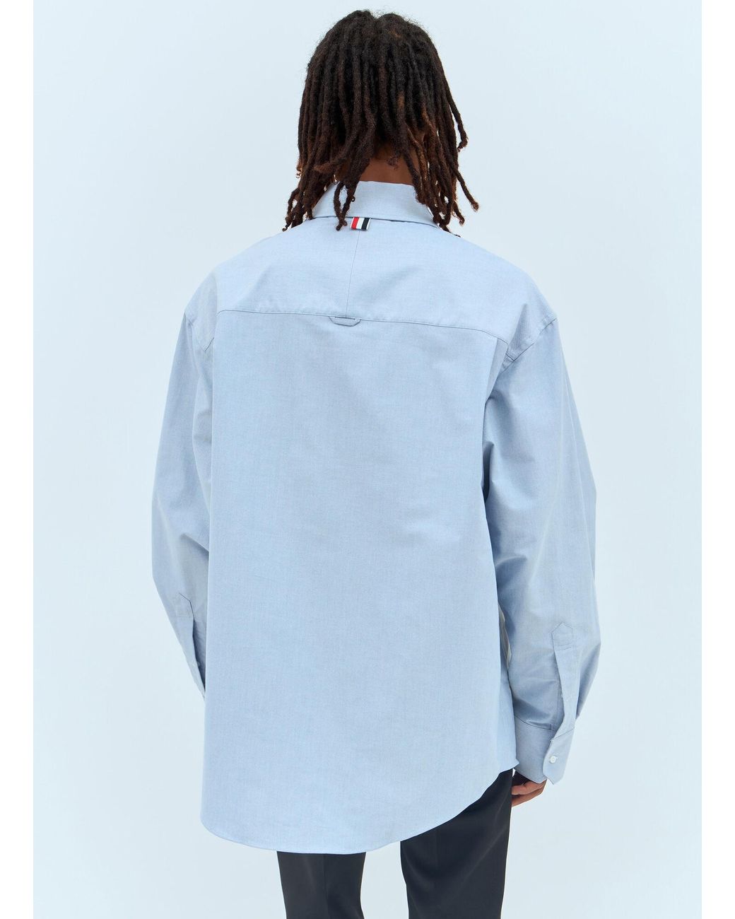 Thom Browne Blue Oversized Striped Shirt for men