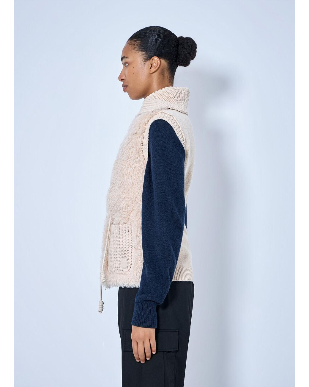 Moncler Blue Sherpa-Lined Knitted Vest
