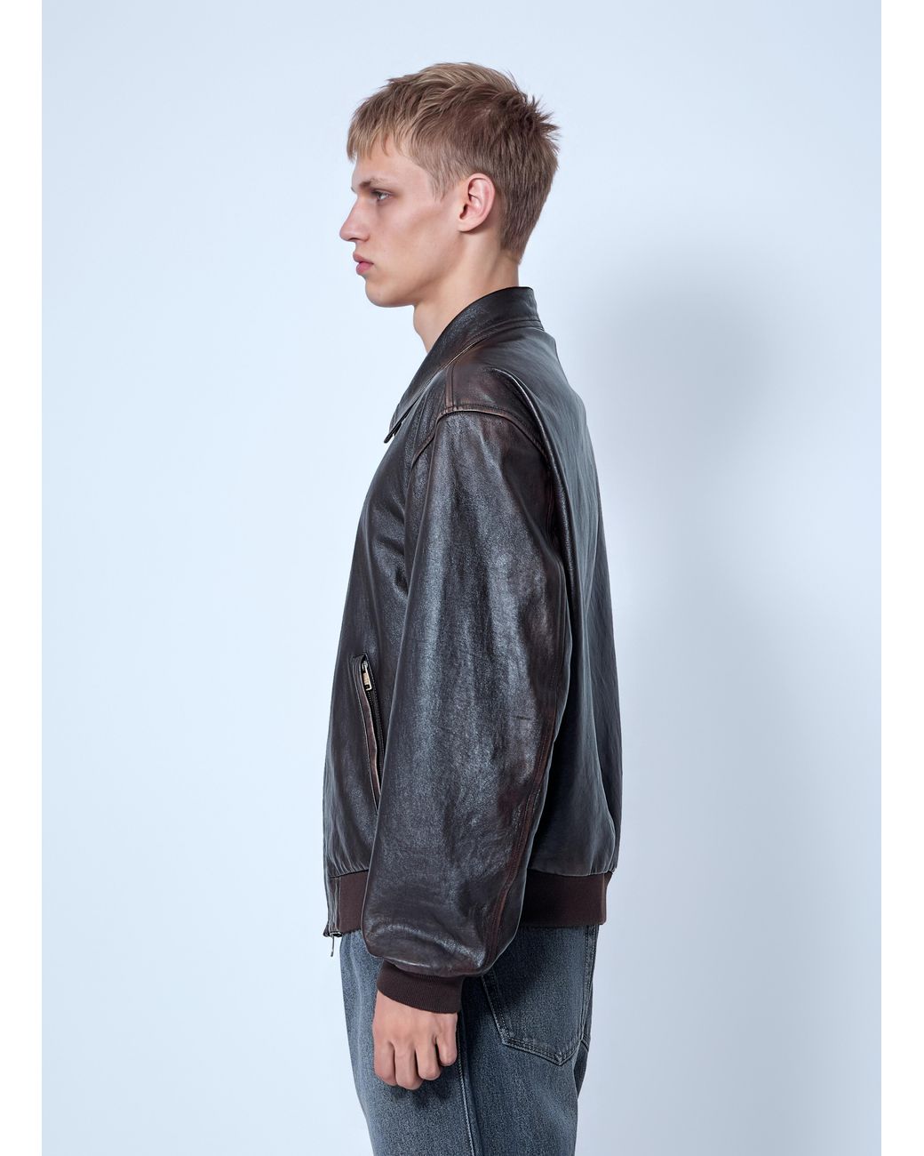 Prada Gray Nappa Leather Bomber Jacket for men