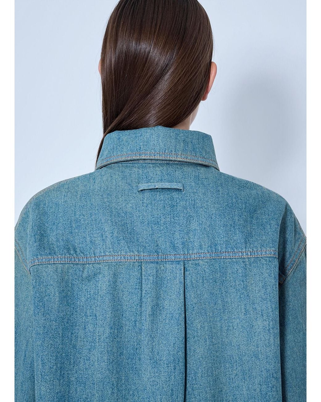 Jean Paul Gaultier Blue Face Print Oversized Denim Shirt