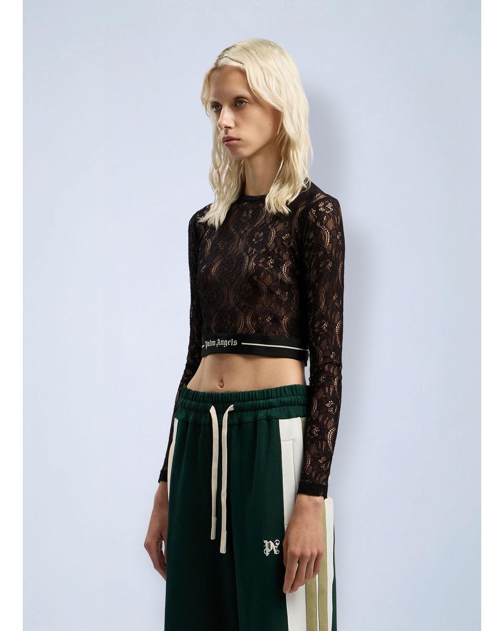 Palm Angels White Classic Logo Lace Top