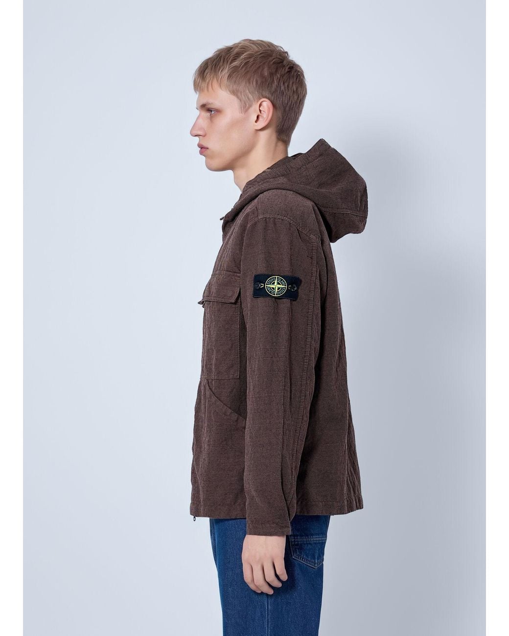 Stone Island Brown Hooded Zip Jacket for men