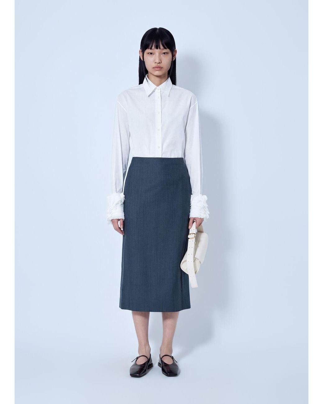 Jil Sander Blue Midi Skirt With Front Pleats