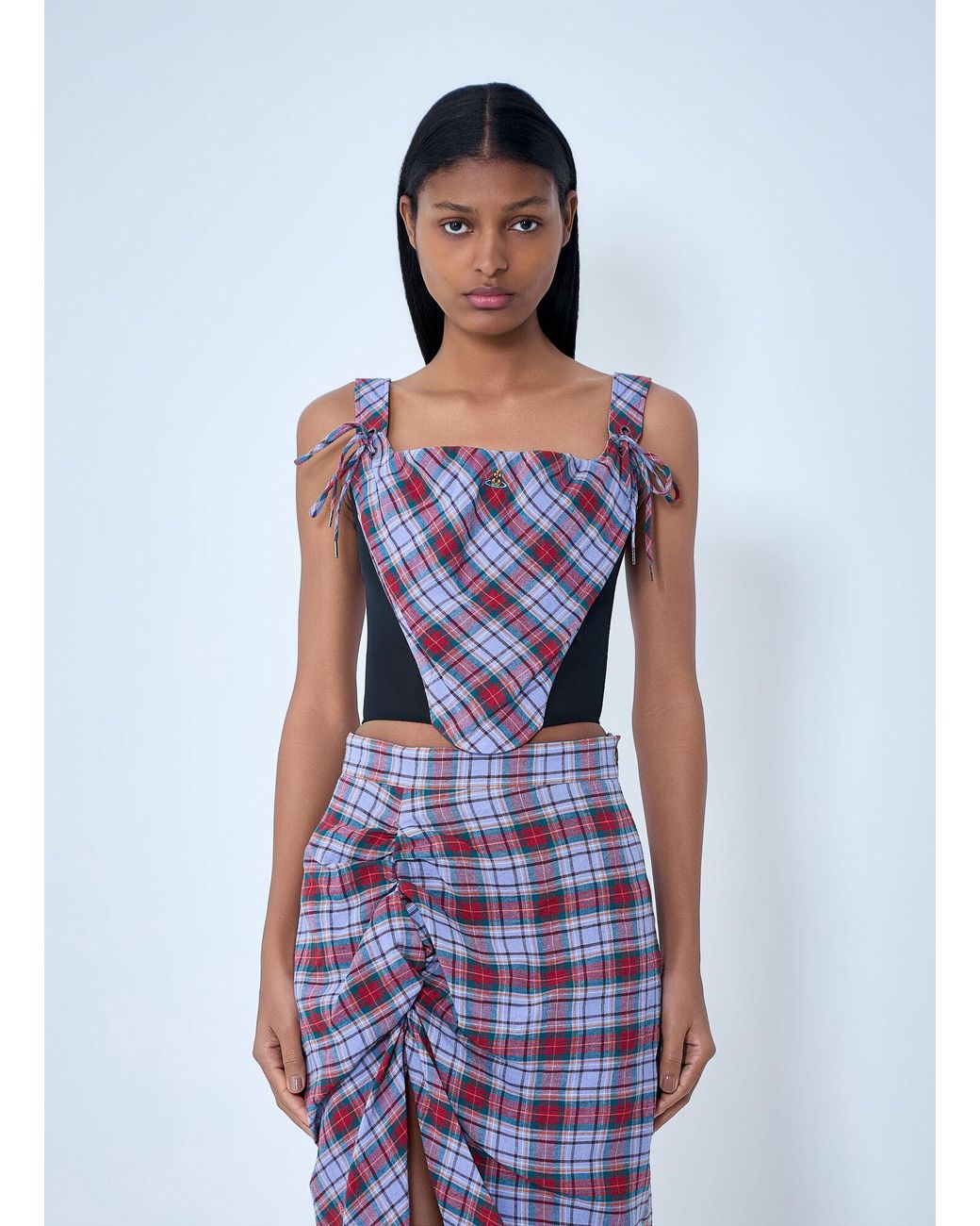 Vivienne Westwood Blue Plaid Patterned Corset Top