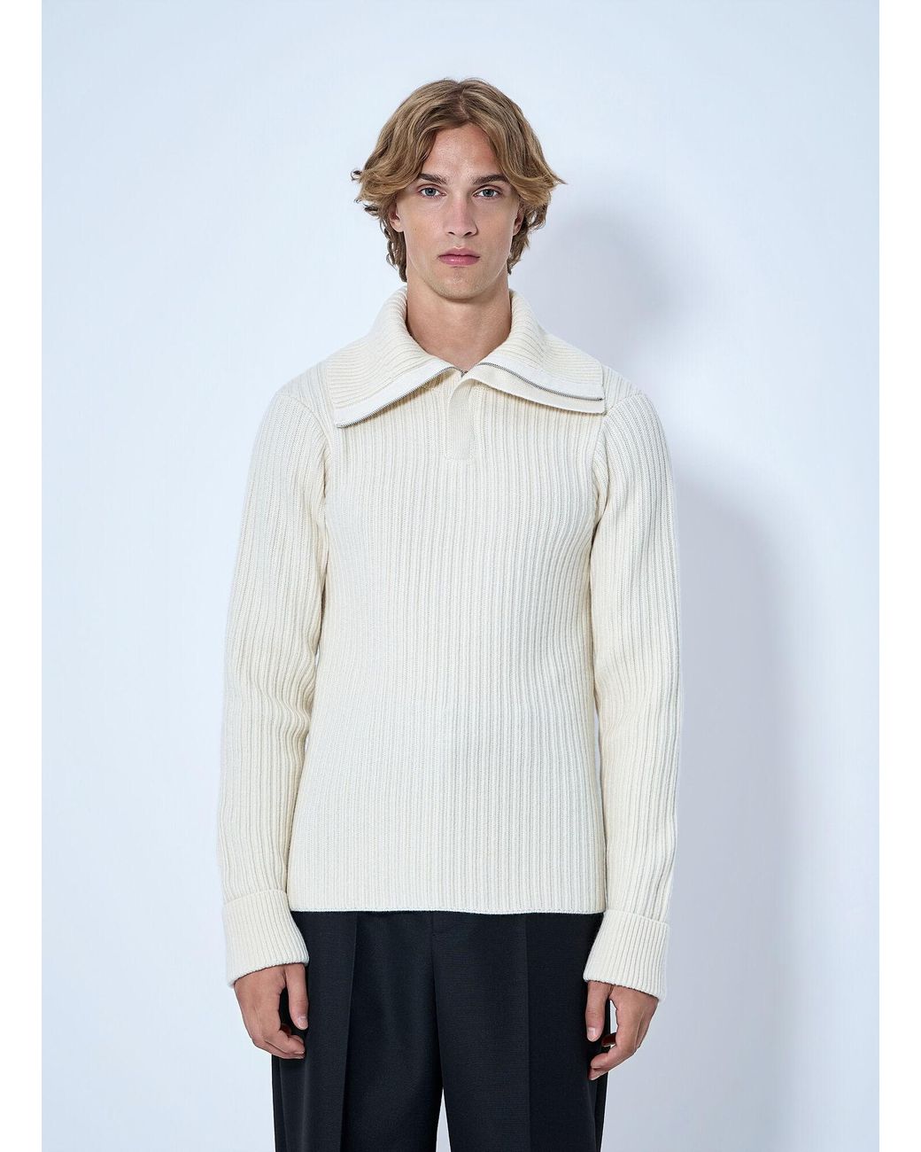 Bottega Veneta White Ribbed Knit Sweater for men
