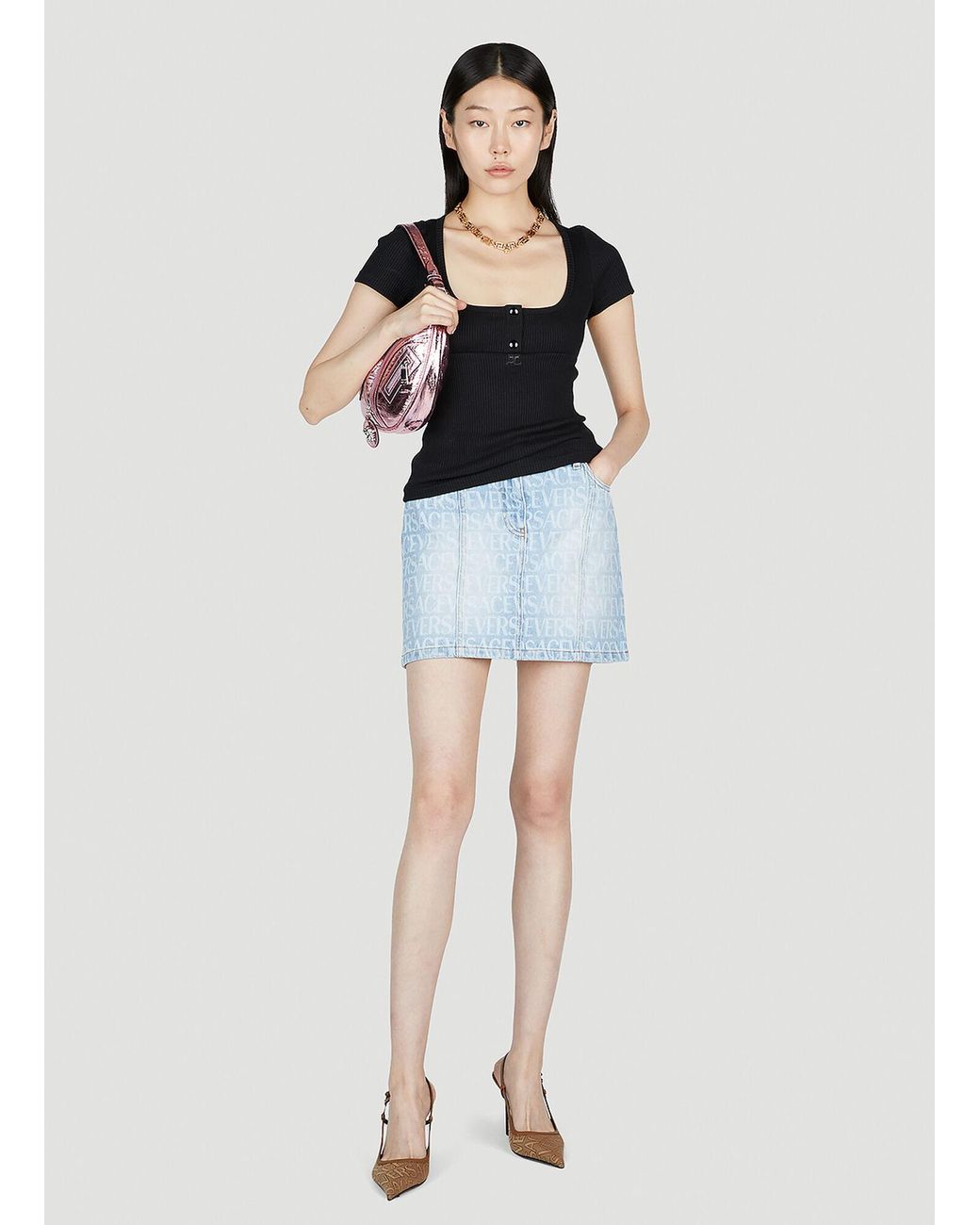 Versace Blue Denim Jacquard Mini Skirt