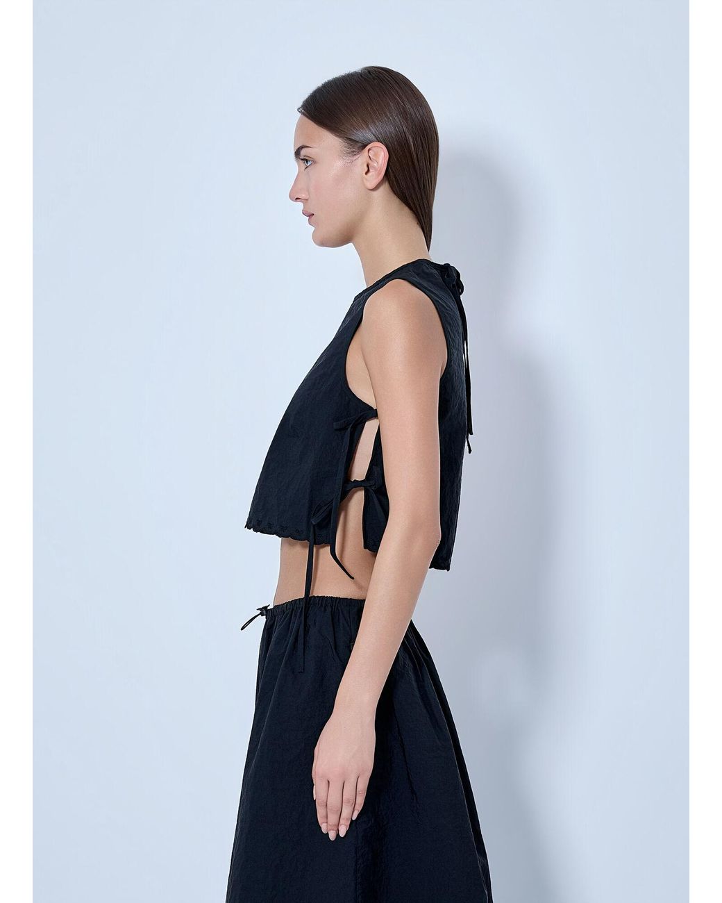 CECILIE BAHNSEN Blue Embroidered Taffeta Lace-up Top