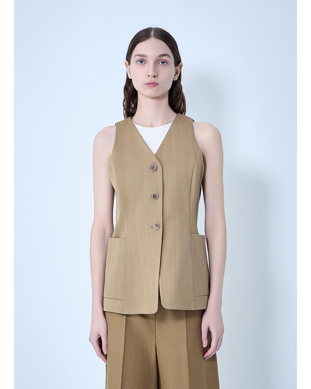 Max Mara Natural Tailored Vest With Button Fastening
