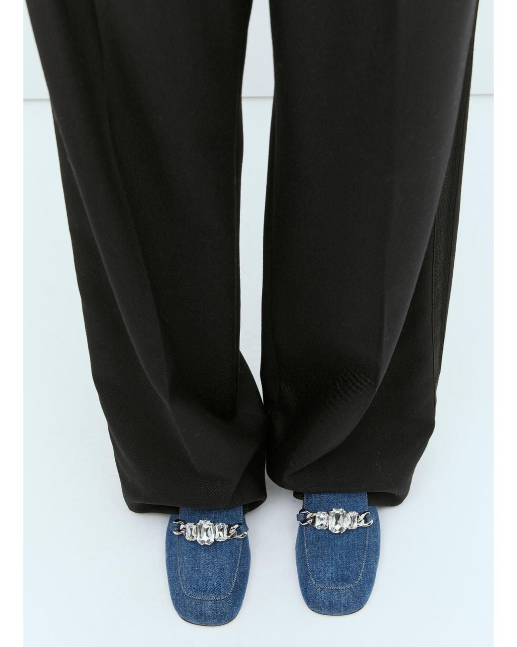Miu Miu Blue Crystal Embellished Denim Pumps