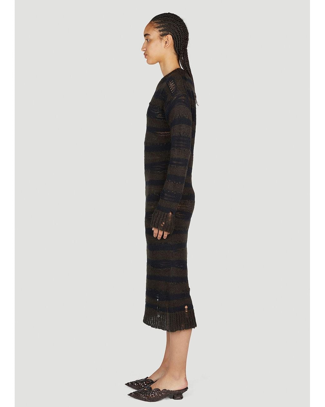 Acne Black Ladder Knit Midi Dress