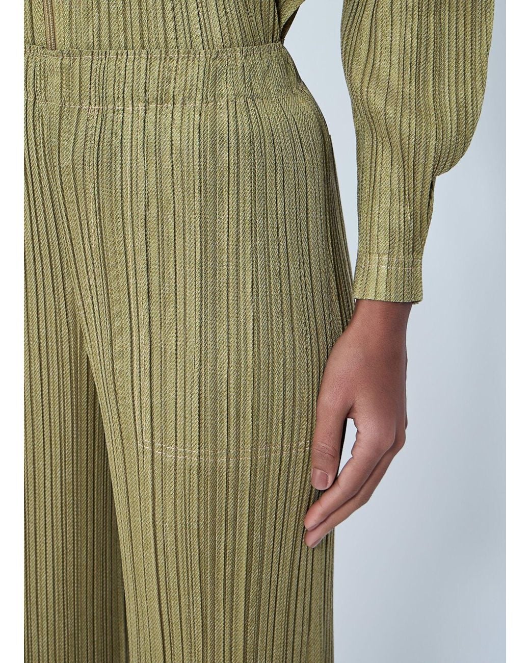 Pleats Please Issey Miyake Green Ribbed Knit Pants
