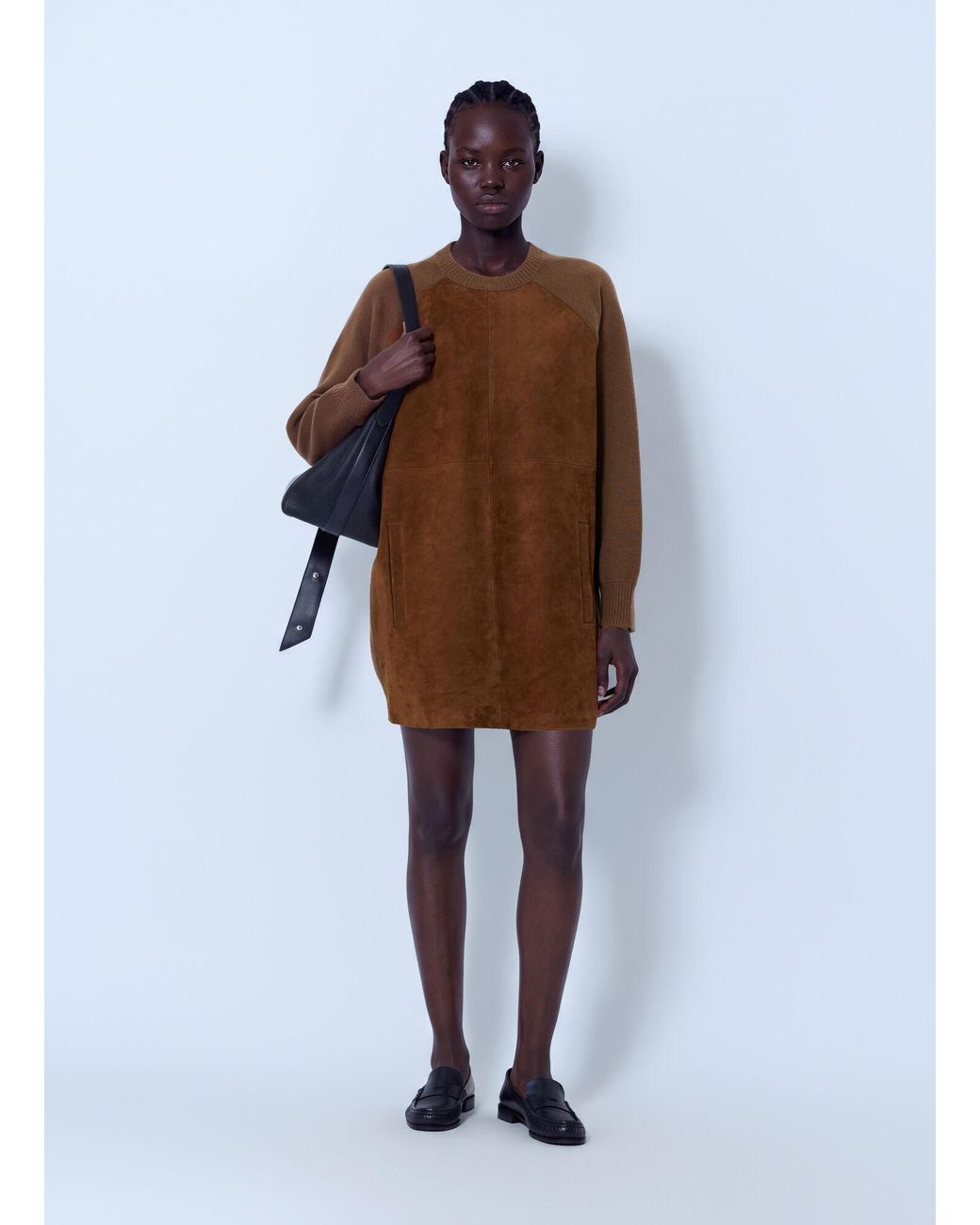 Max Mara Brown Suede Panel Dress