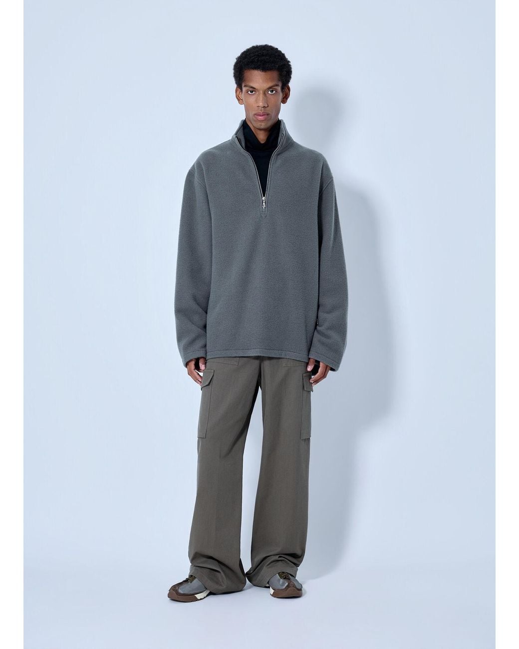 Rier Gray Fleece Polo Sweatshirt for men