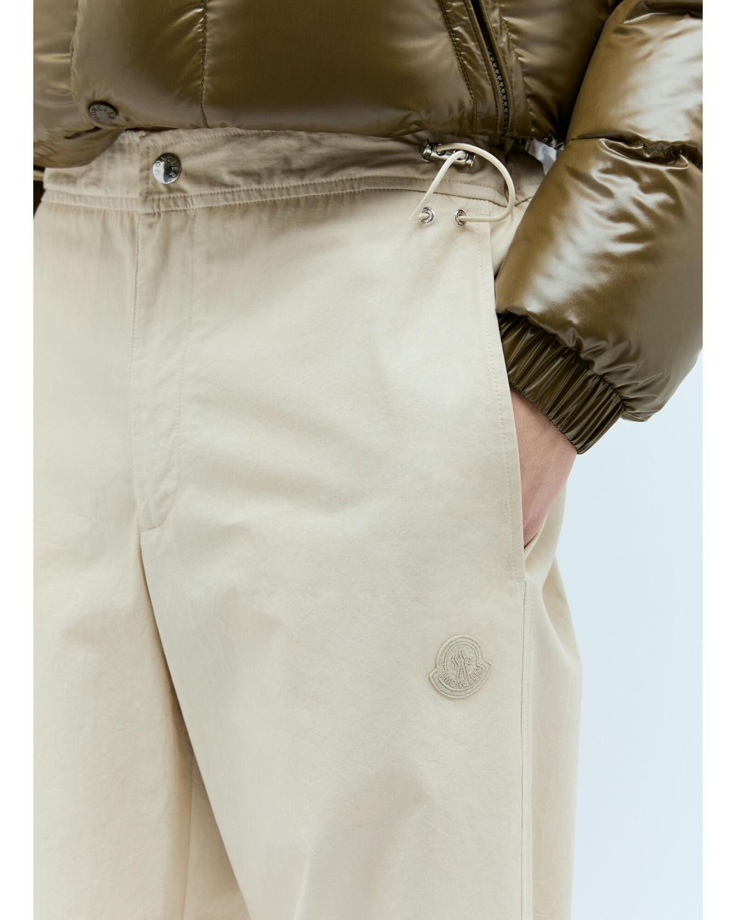 Moncler Natural Drawstring Cotton Poplin Pants for men