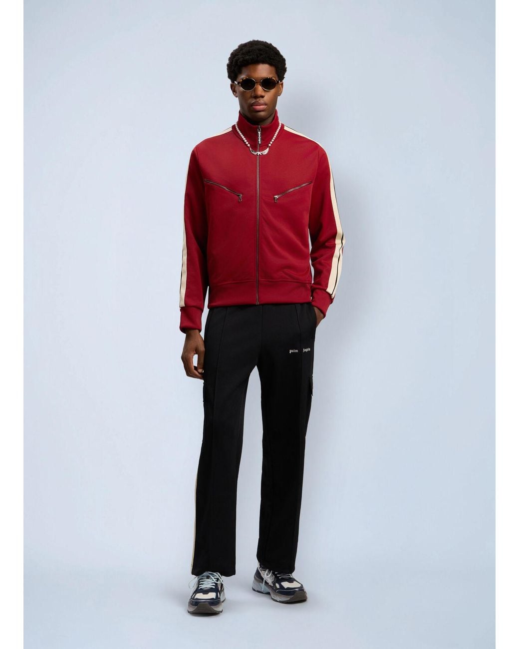 Palm Angels Red Curved Logo Zip-Up Track Jacket for men