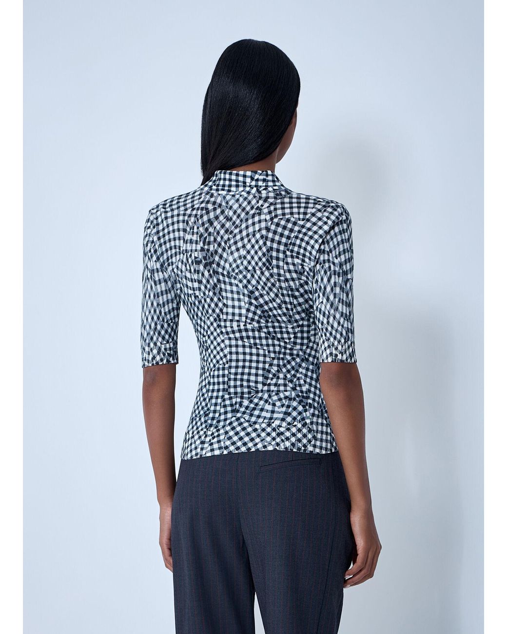 Ganni Blue Mesh Printed Polo Top