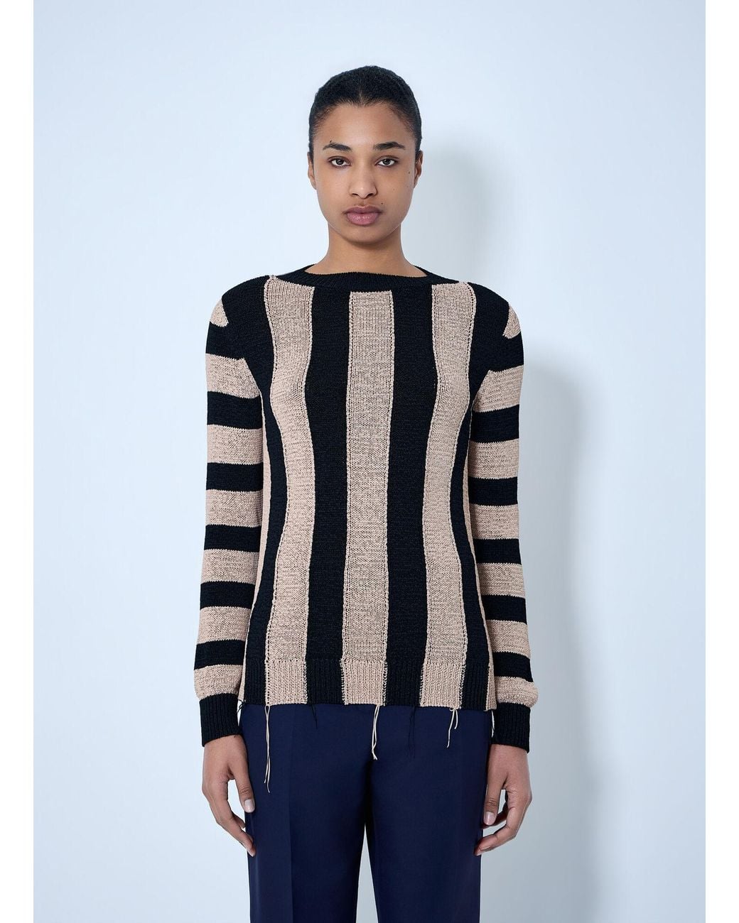 Dries Van Noten Blue Striped Knit Sweater