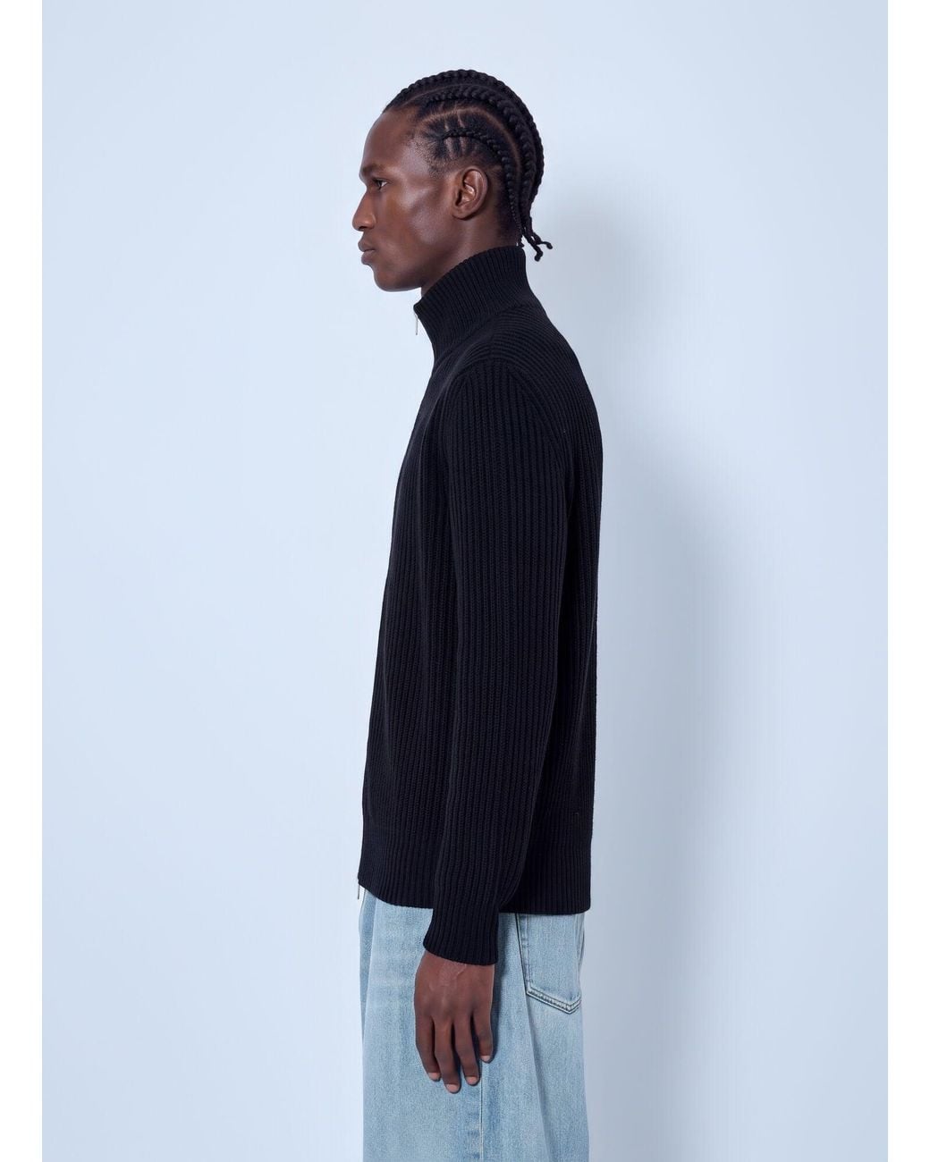 MM6 by Maison Margiela Blue Ribbed Zip-Up Cardigan for men