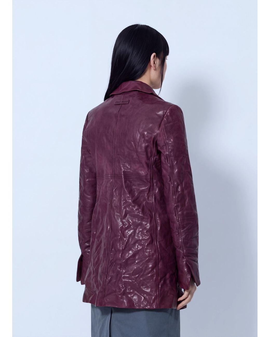 Miu Miu Purple Textured Leather Coat