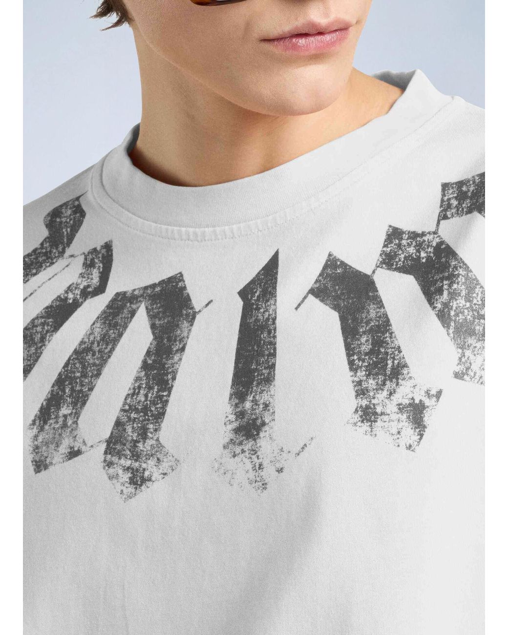 Palm Angels White Big Neck Logo Loose Tee for men
