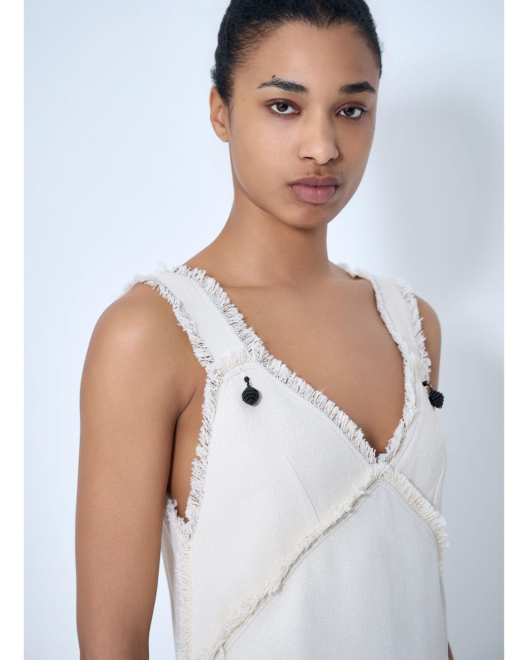 Totême  White Bouclé Maxi Dress With Frayed Edges