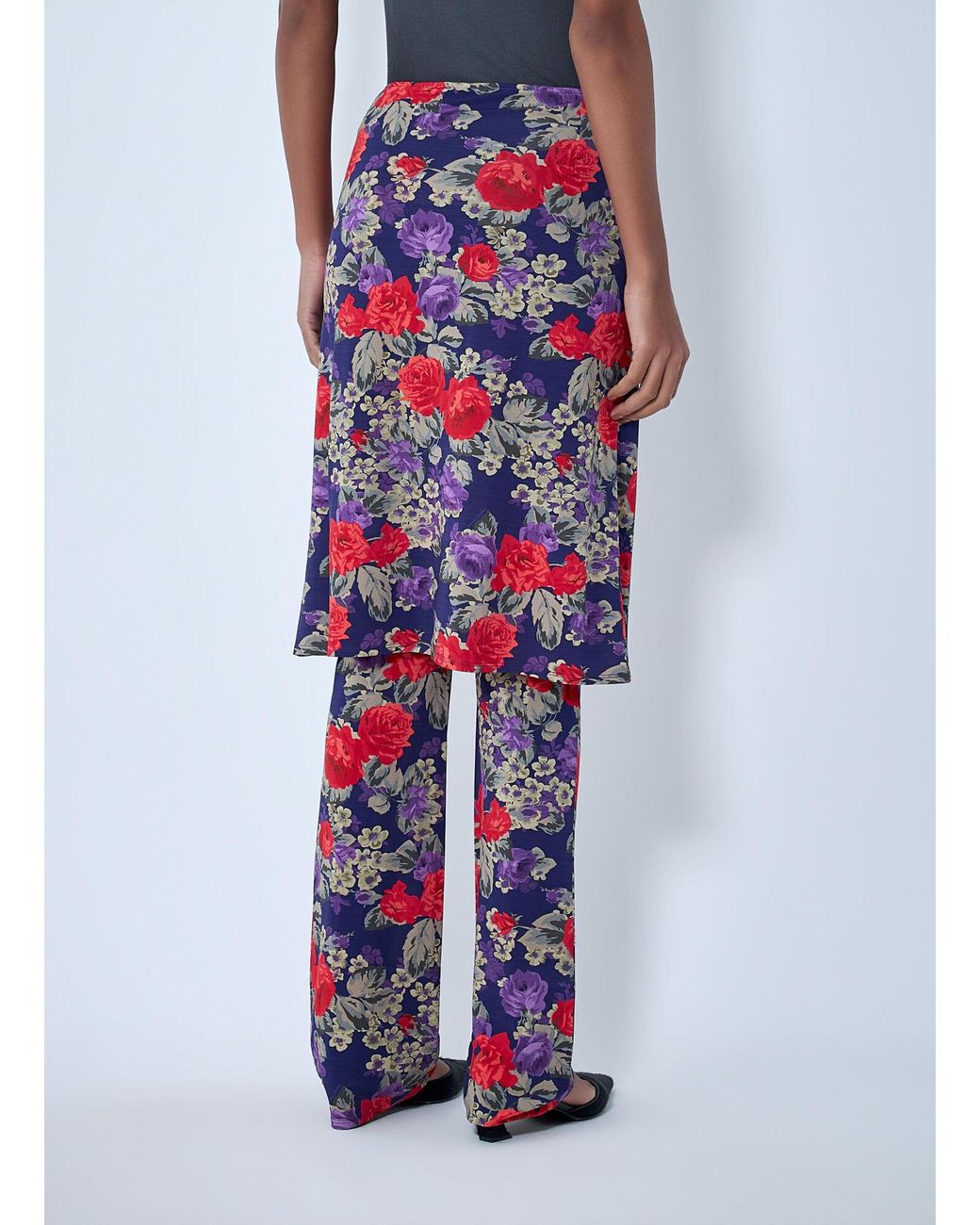 Acne Blue Floral Print Layered Skirt Pants