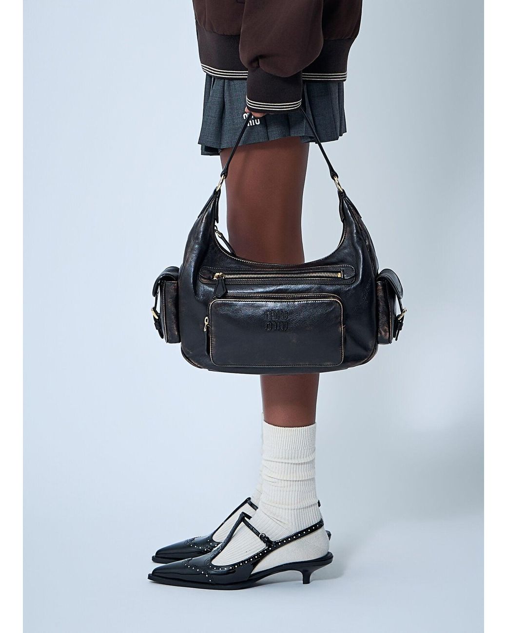 Miu Miu Black Pocket Leather Shoulder Bag