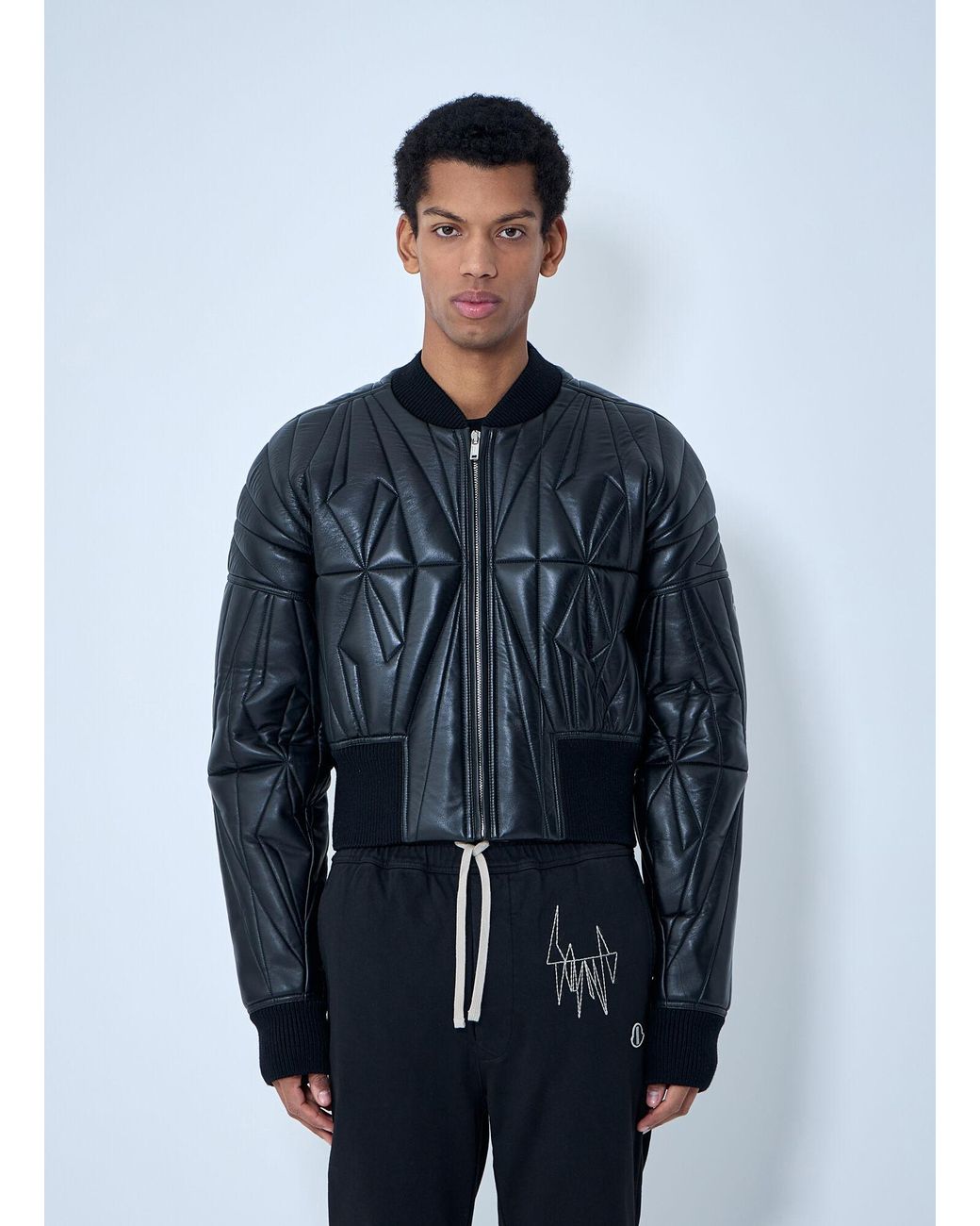 Moncler Blue Rick Owens Geocamo Cropped Quilted Bomber Jacket