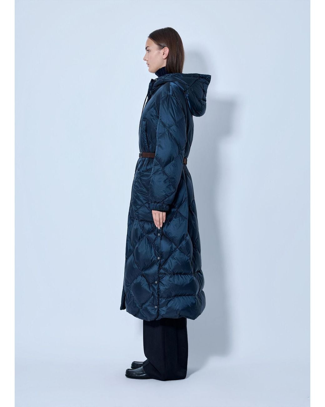 Max Mara Blue Quilted Hooded Puffer Coat